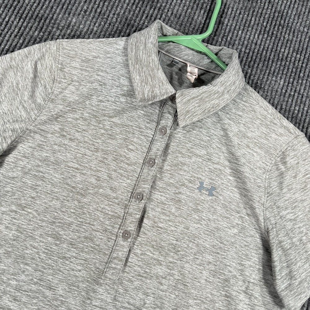 Under Armour Polo Shirt Womens Medium Gray‎ Heather Short Sleeve HeatGear Golf